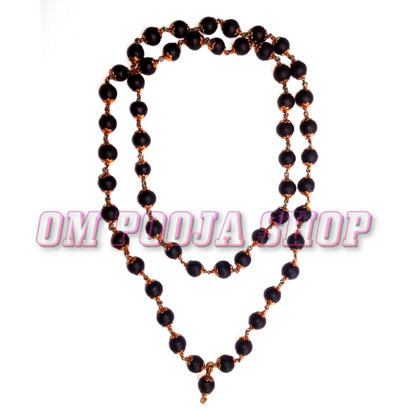 Natural Round Shape Shaligram Mala / Rosary in Copper Capping